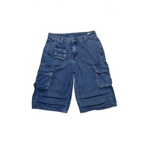 Blue Pleated Cargo Shorts